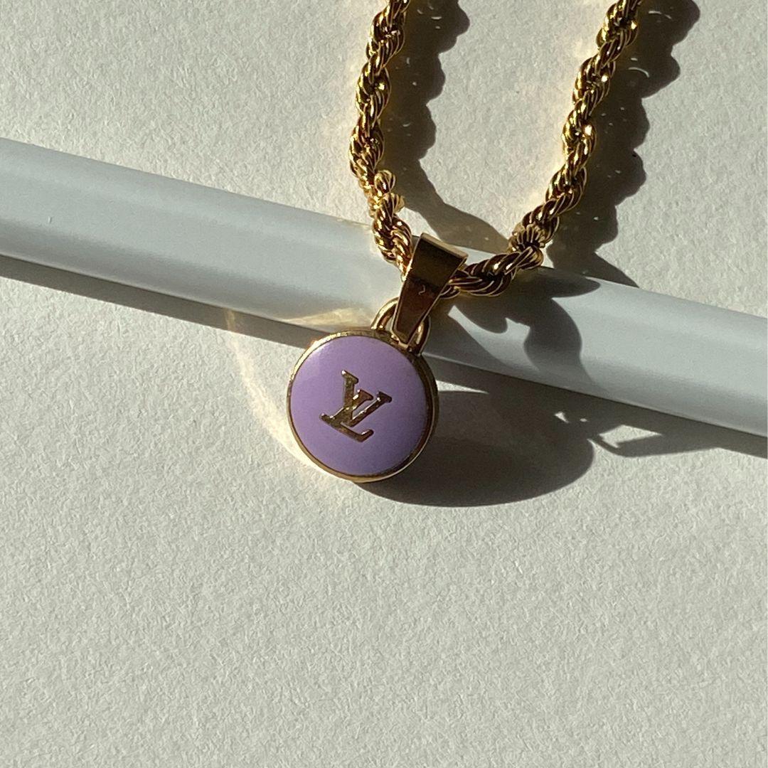 Authentic Louis Vuitton Logo Purple Pendant- Necklace
