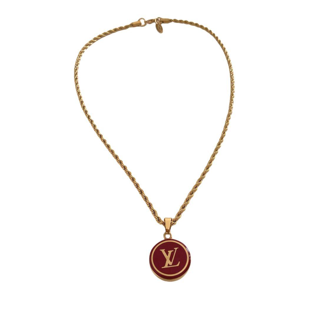 Authentic Louis Vuitton Red Logo Pendant- Necklace