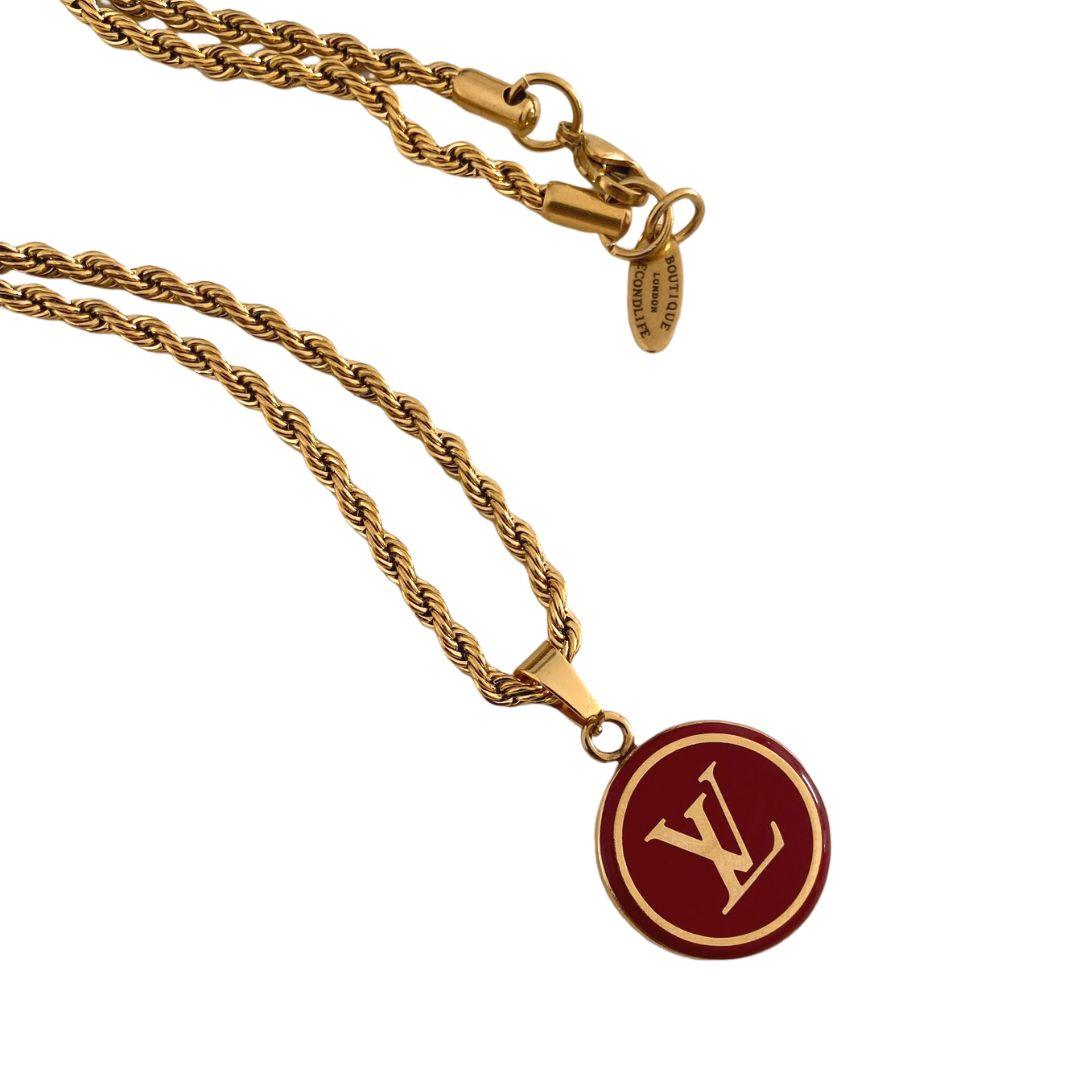 Authentic Louis Vuitton Red Logo Pendant- Necklace