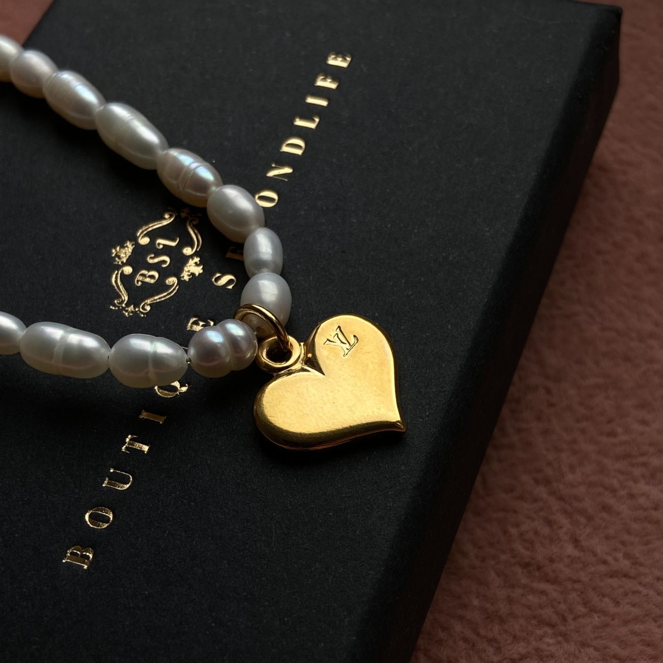 Authentic Louis Vuitton Heart Pendant-Reworked Pearls Necklace