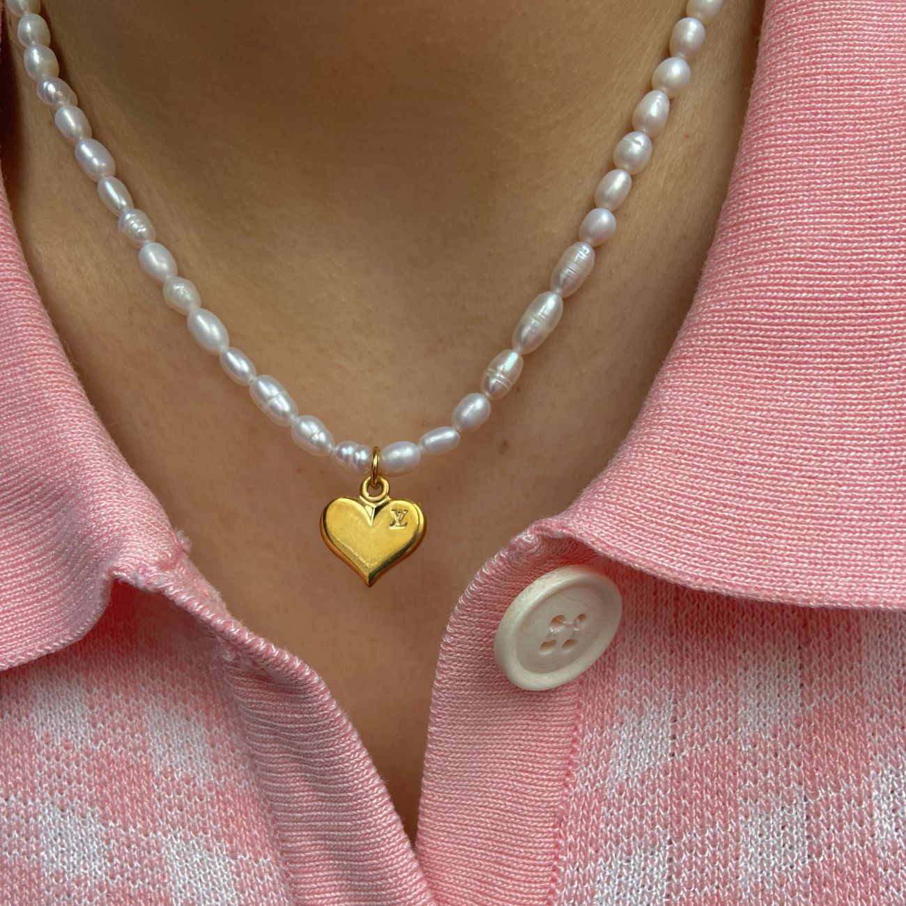Authentic Louis Vuitton Heart Pendant-Reworked Pearls Necklace