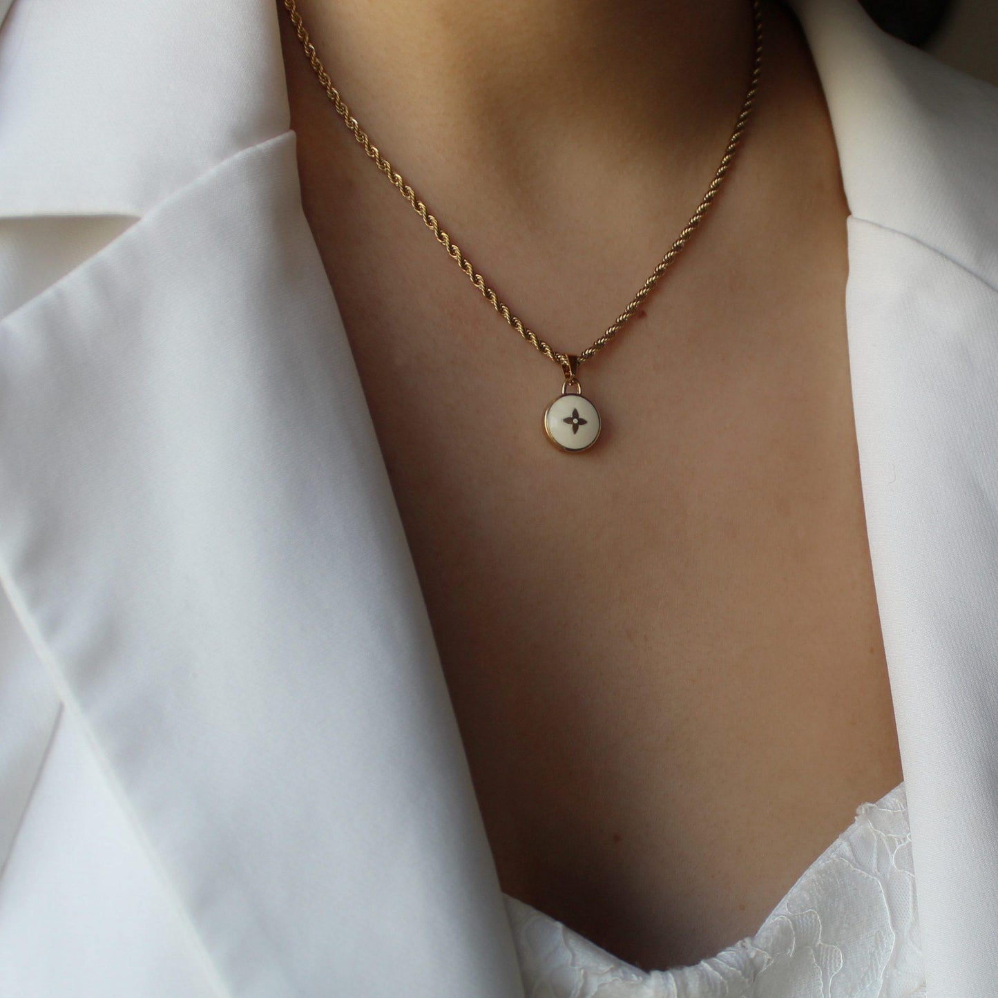 Authentic Louis Vuitton White Pendant- Necklace
