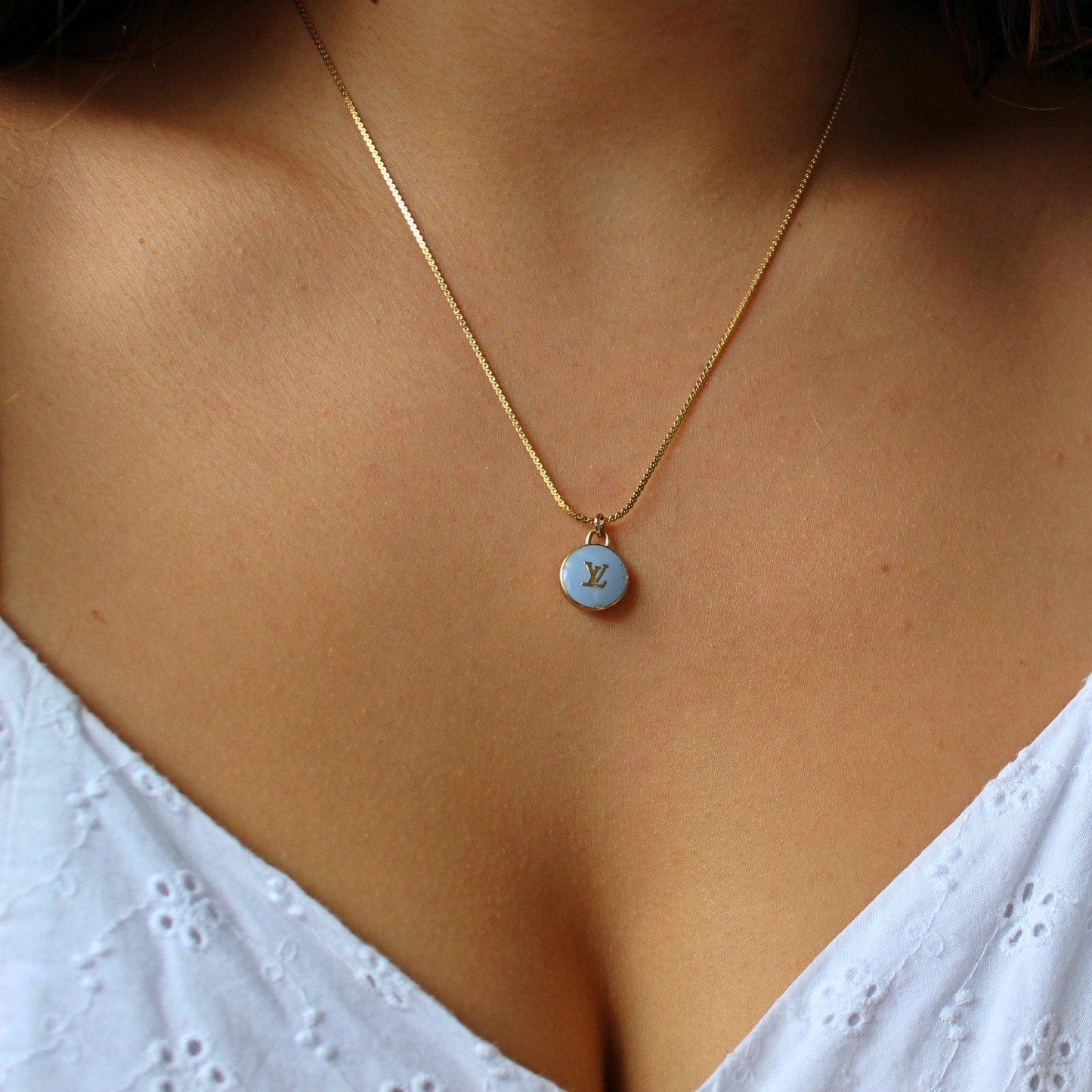 Authentic Louis Vuitton Baby Blue Logo Pendant Indigo Pastilles