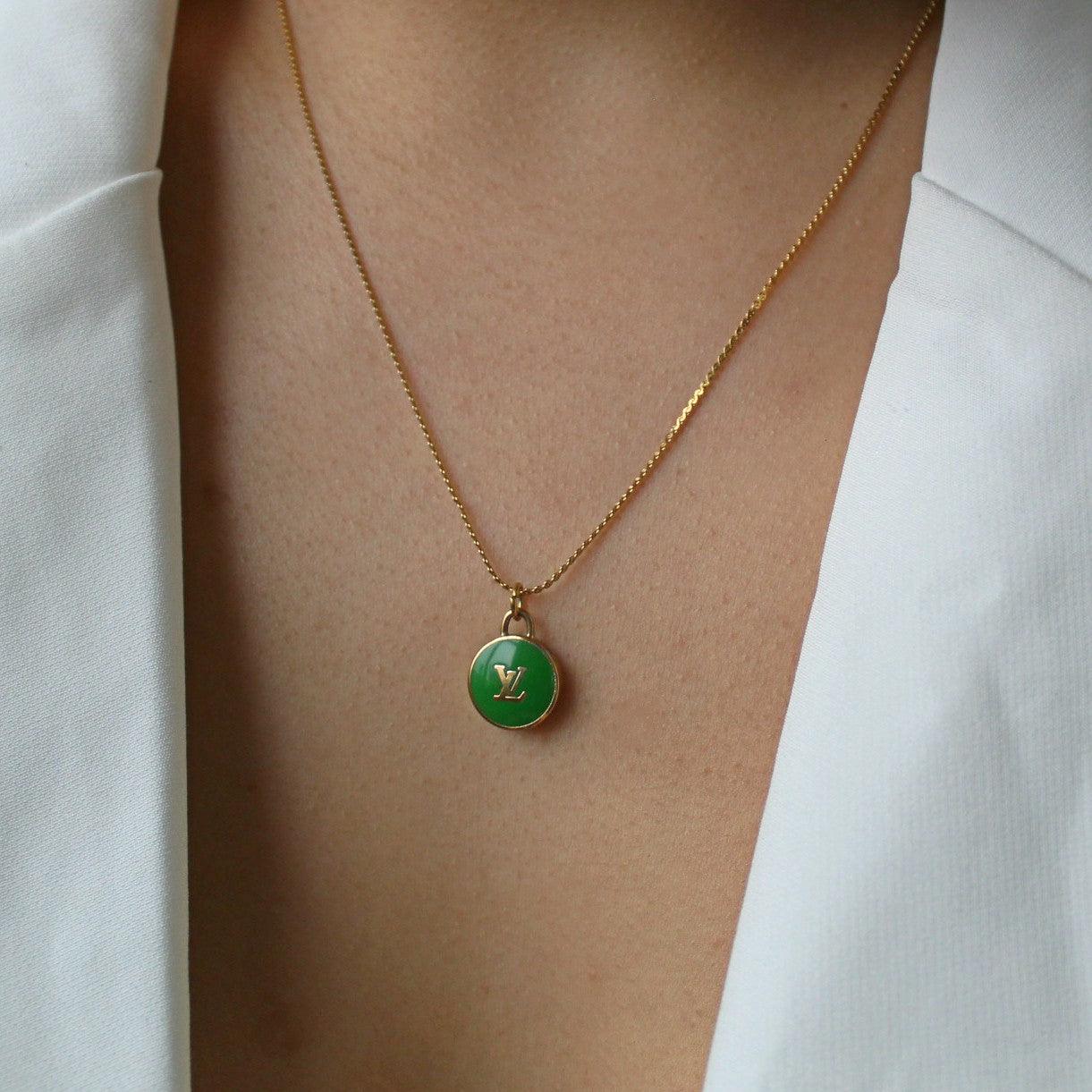 Authentic Louis Vuitton Logo Green Pendant- Necklaceloop