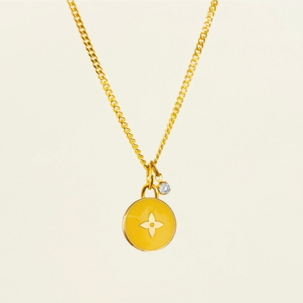 Authentic repurposed Louis Vuitton monogram necklace with crystal charm