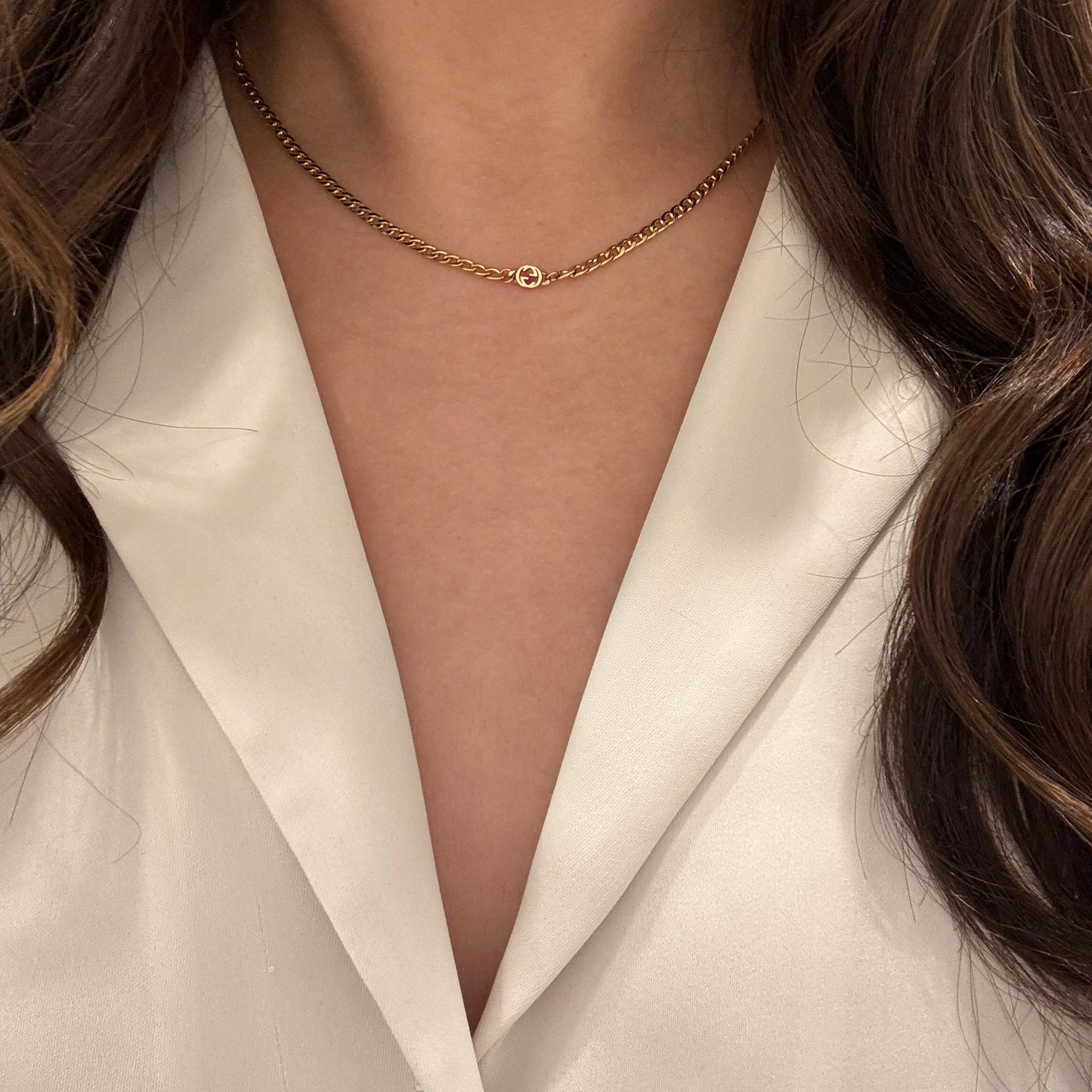 Authentic repurposed Gucci logo necklace