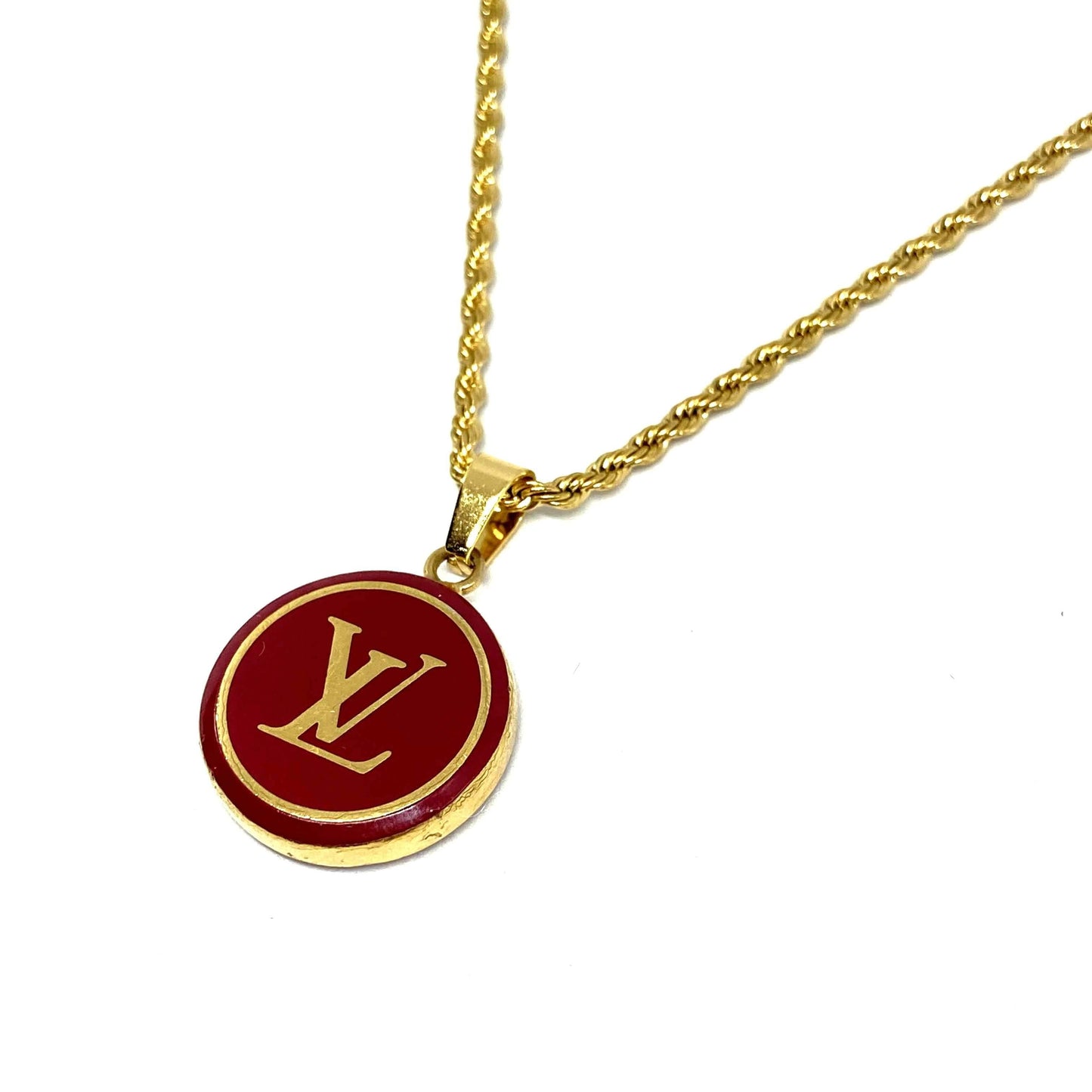 Authentic Louis Vuitton Red Logo Pendant- Necklace