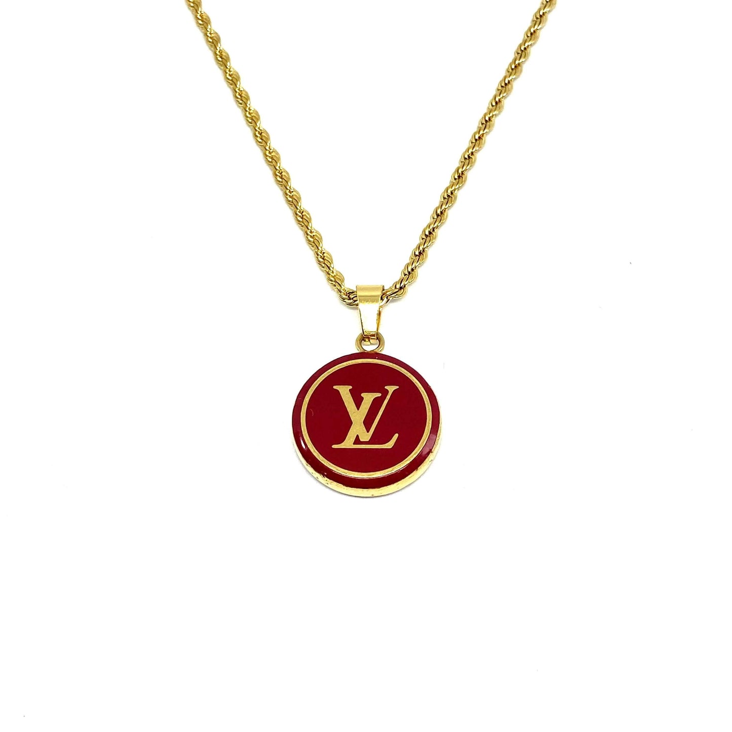Authentic Louis Vuitton Red Logo Pendant- Necklace