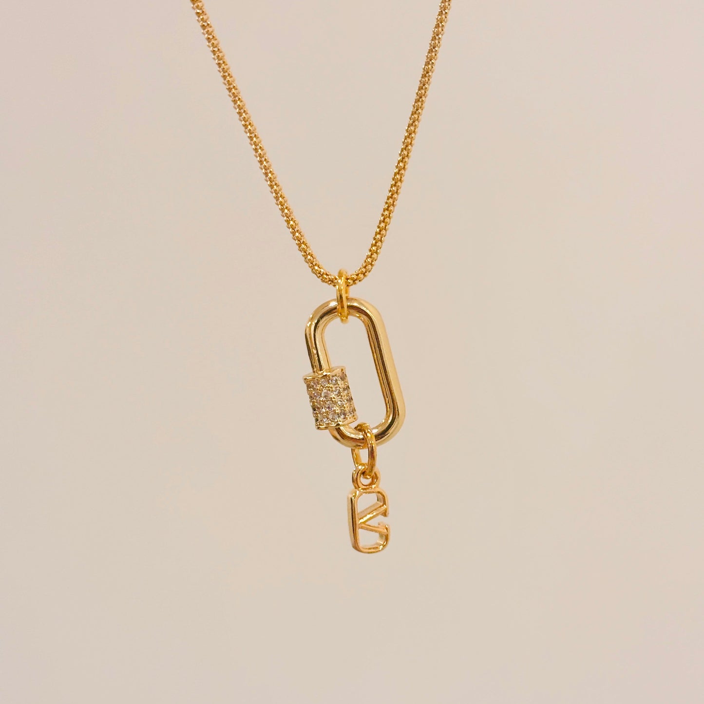 Authentic repurposed Valentino logo crystal necklace