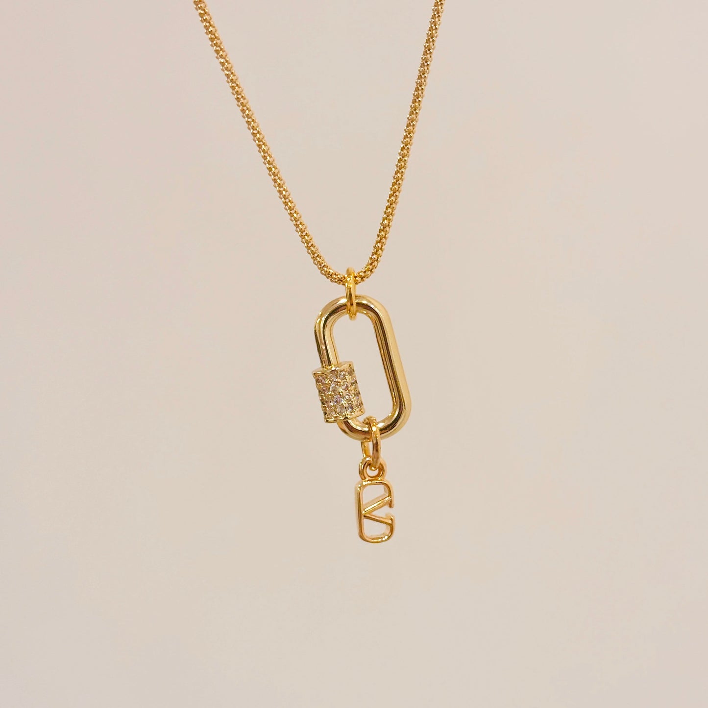 Authentic repurposed Valentino logo crystal necklace