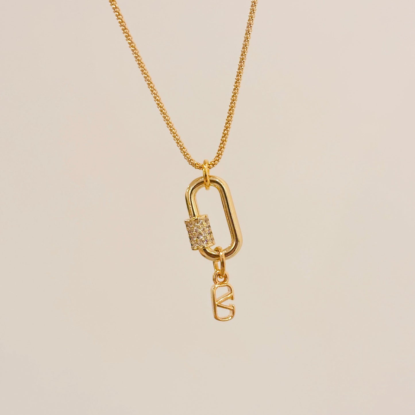 Authentic repurposed Valentino logo crystal necklace