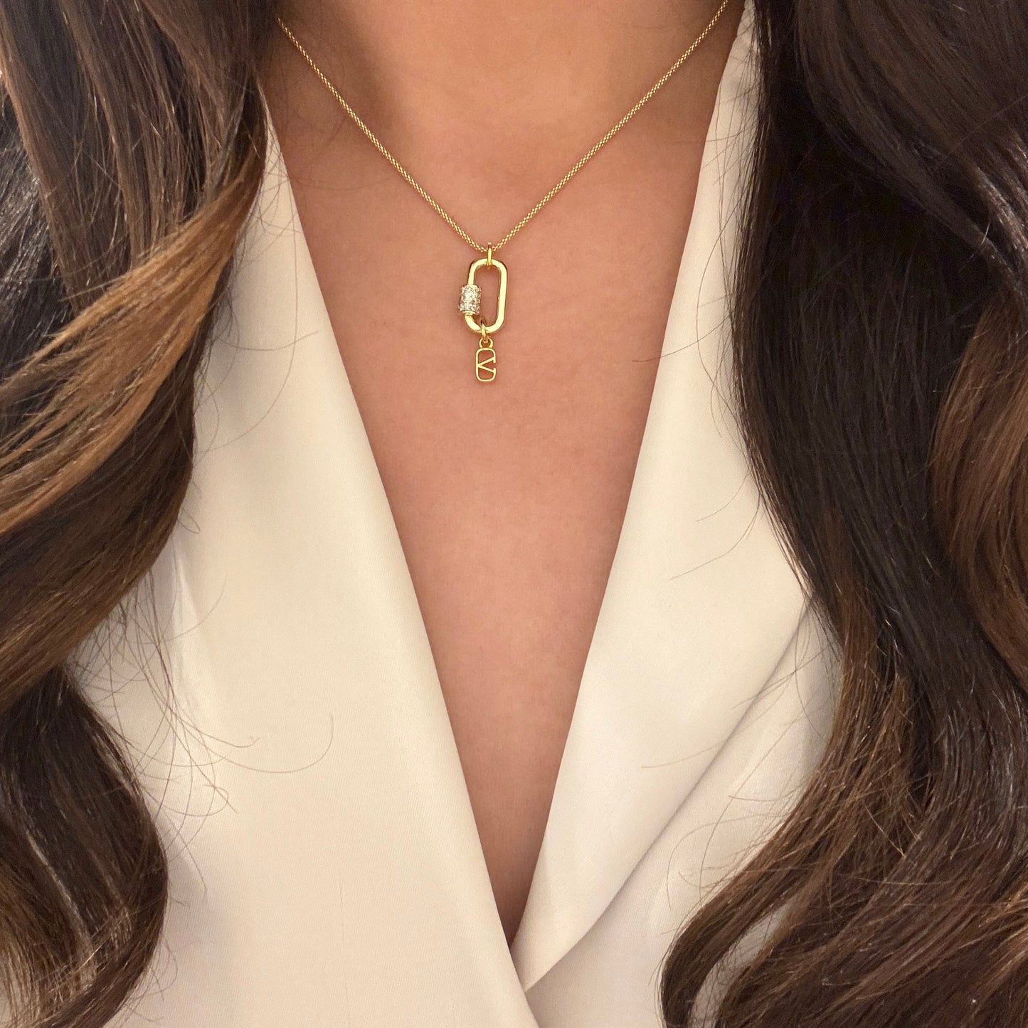 Authentic repurposed Valentino logo crystal necklace
