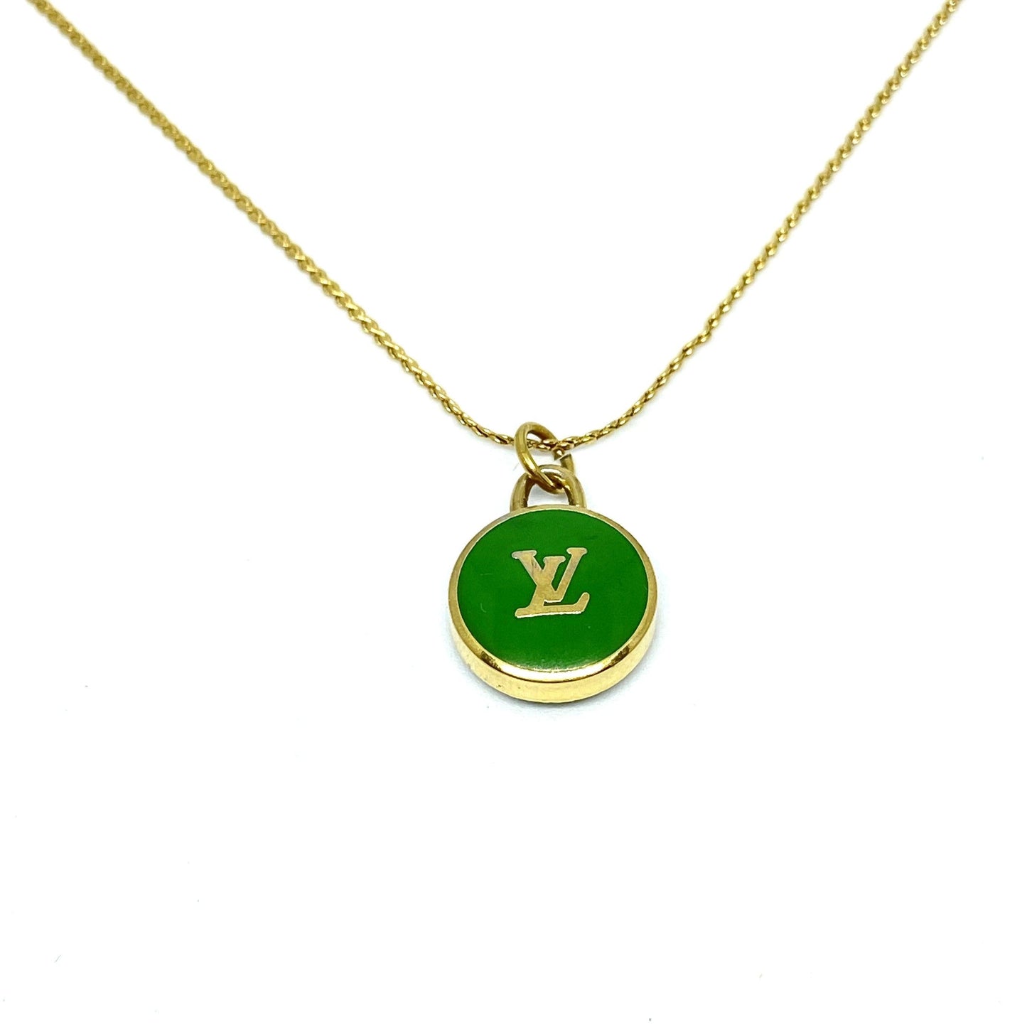 Authentic Louis Vuitton Logo Green Pendant- Necklaceloop