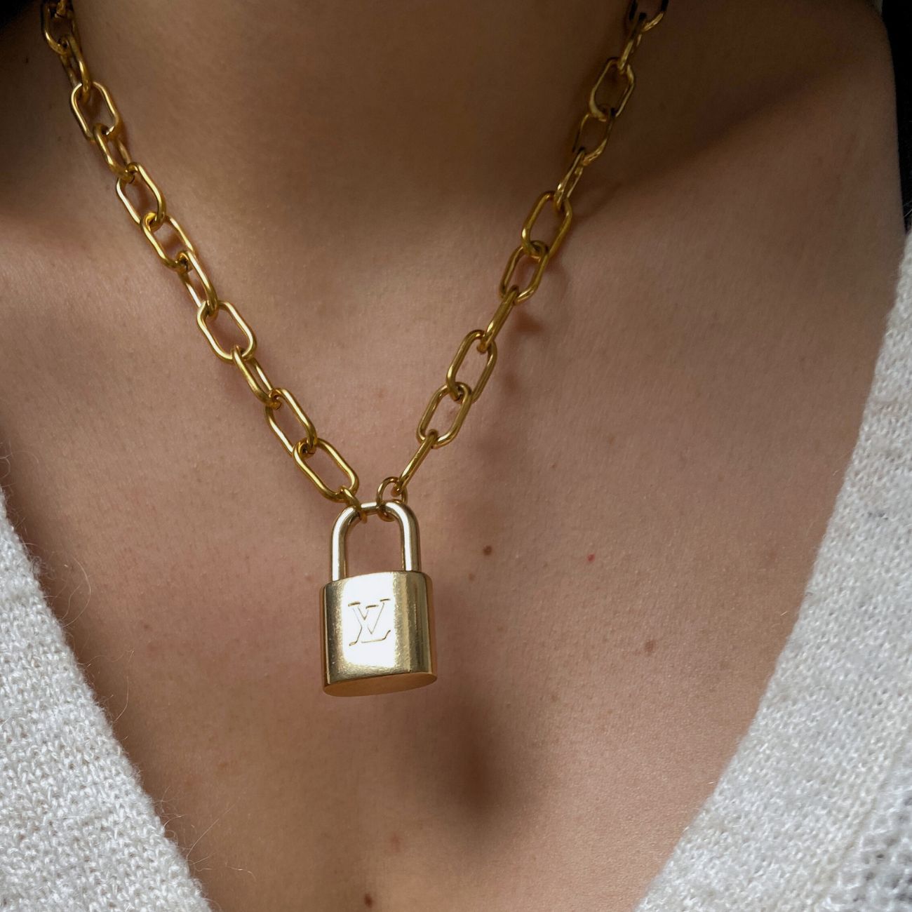 Authentic Louis Vuitton Raye Cabas Padlock M Pendant- Reworked Necklace