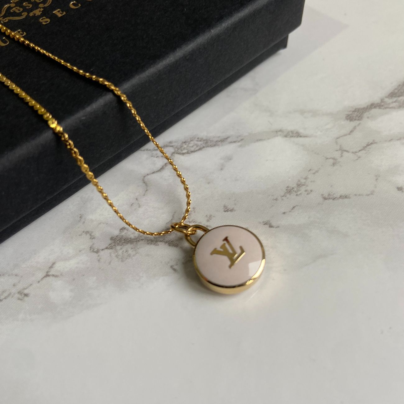 Authentic Louis Vuitton Logo Pendant White - Reworked Necklace