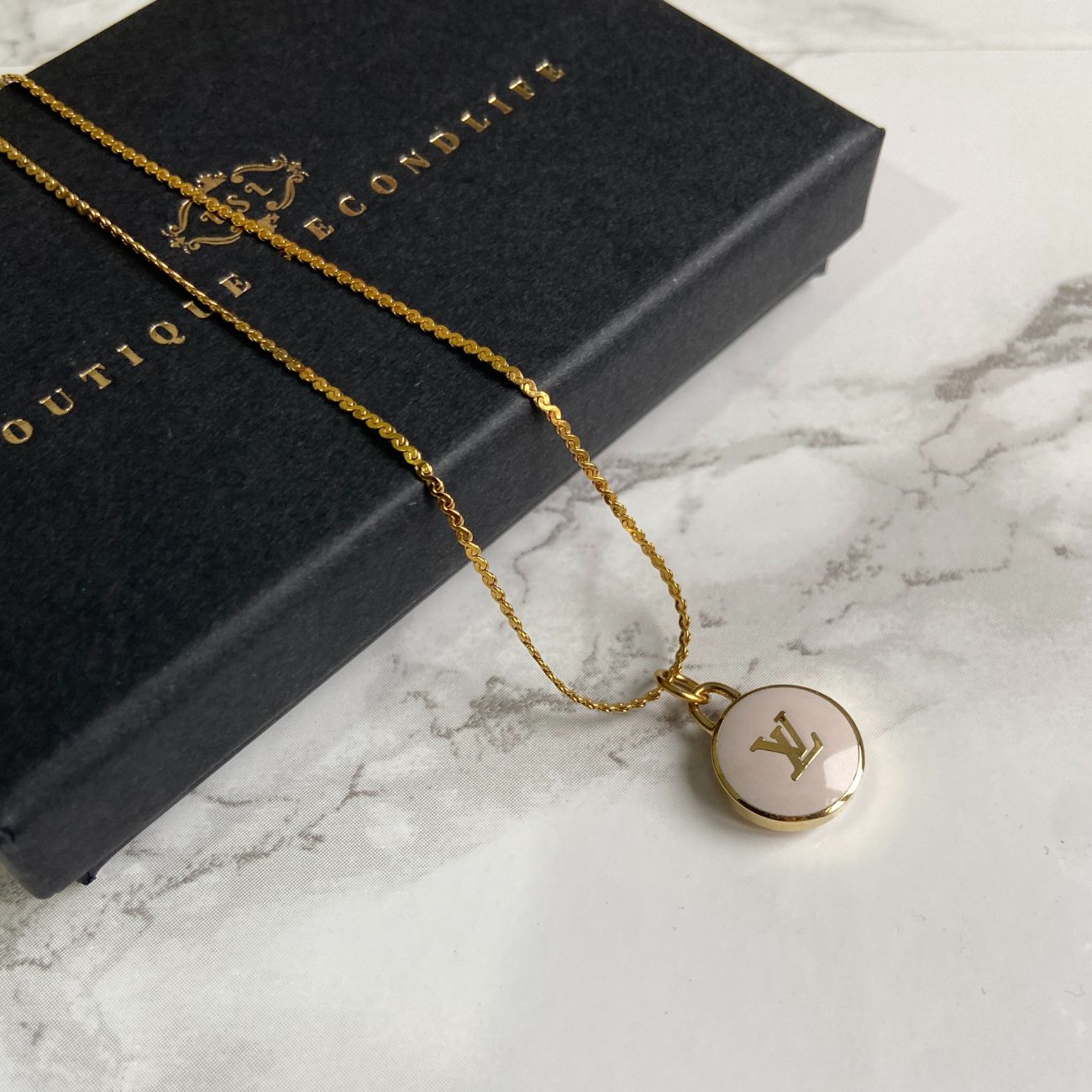 Authentic Louis Vuitton Logo Pendant White - Reworked Necklace