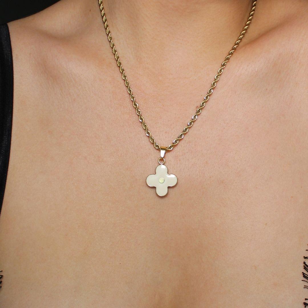 Authentic Louis Vuitton White Round Pendant- Necklace