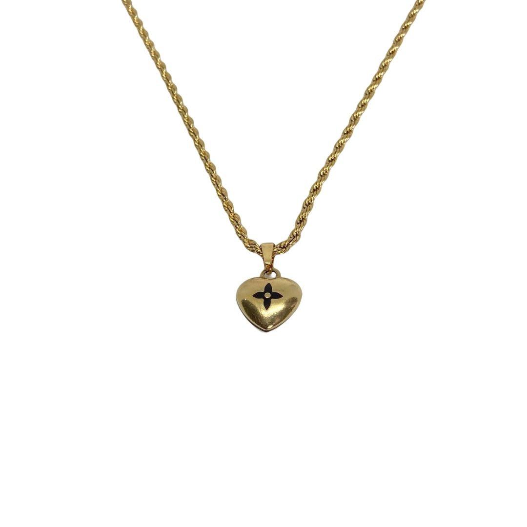 Authentic Louis Vuitton Mini Black Coeur Charm- Reworked Necklace