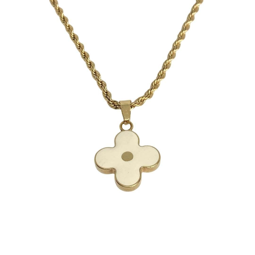 Authentic Louis Vuitton White Round Pendant- Necklace