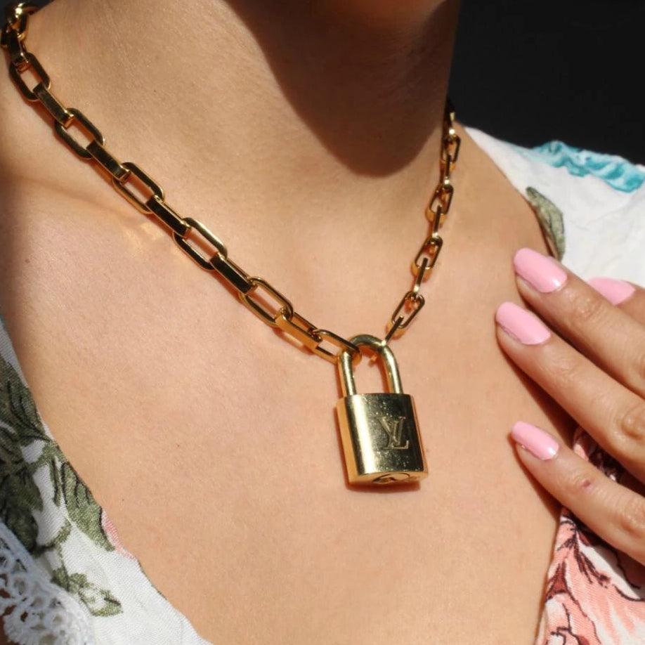 Louis Vuitton Padlock with Geometric Link Chain Necklace