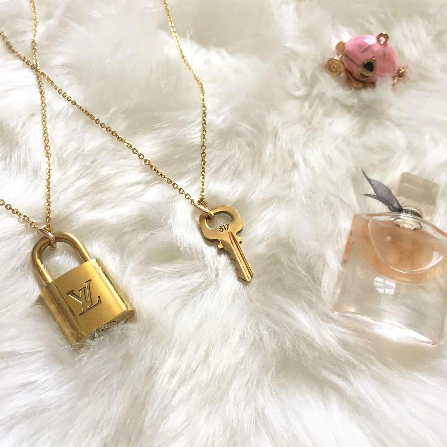Louis Vuitton Padlock Necklace with Double Layer Chain