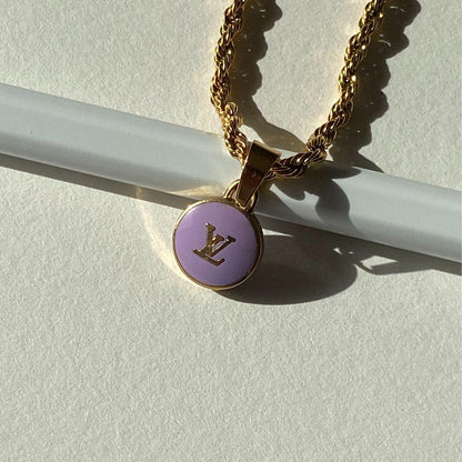 Authentic Louis Vuitton Logo Purple Pendant- Necklace