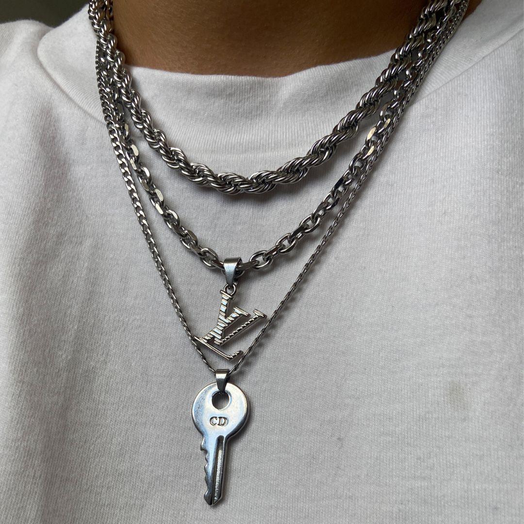 Authentic Louis Vuitton Logo Silver Charm- Reworked Necklace