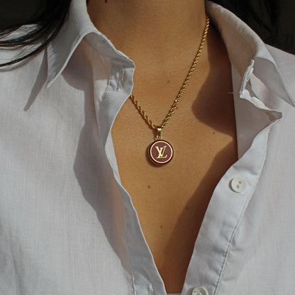 Authentic Louis Vuitton  Red Logo Pendant- Necklace