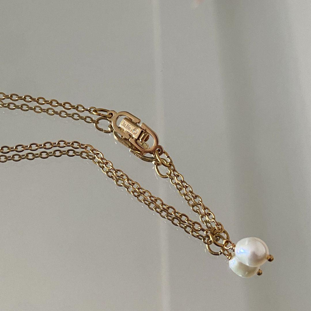 Authentic Dior clasp Pendant- on Chain with Pearl