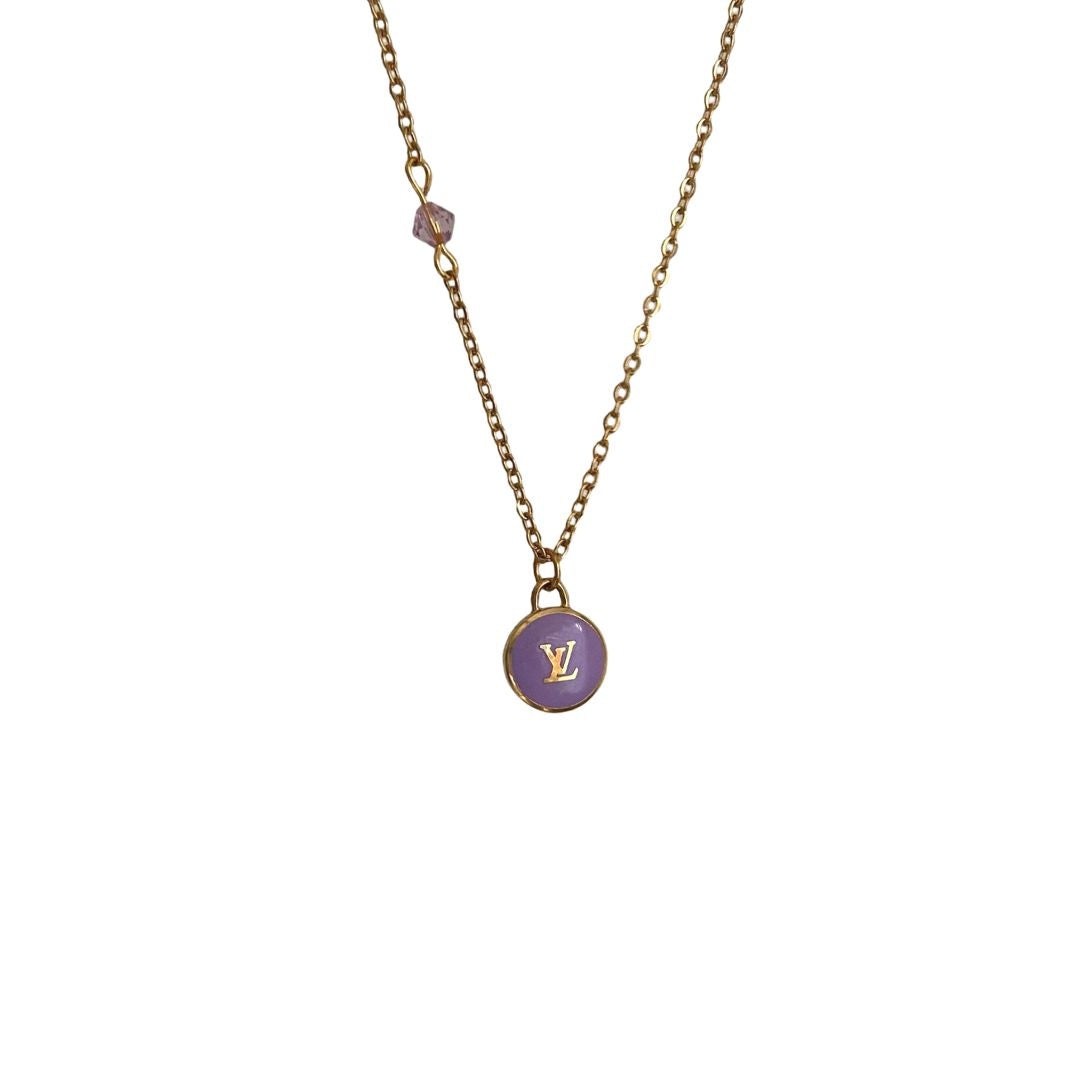 Authentic Louis Vuitton Logo Purple Pendant- Reworked Necklace