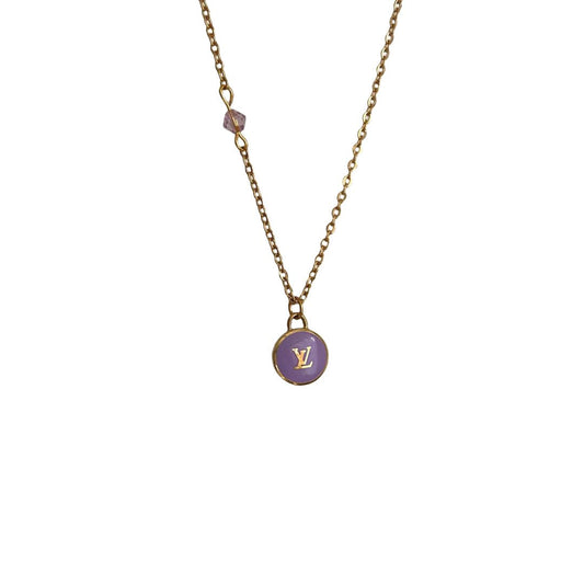 Authentic Louis Vuitton Logo Purple Pendant- Reworked Necklace