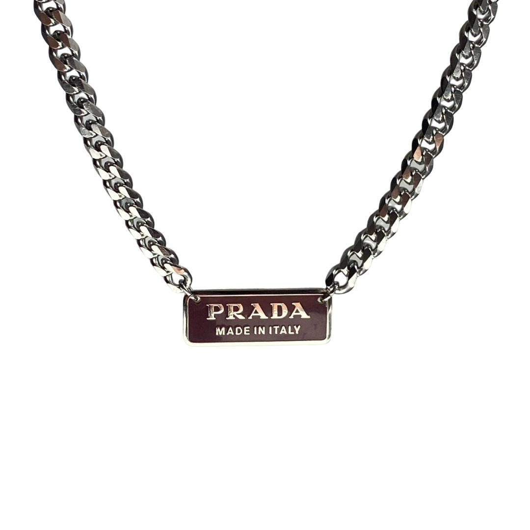 Authentic Silver Prada Square plaque tag - Repurposed Necklace