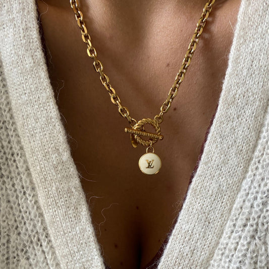 Authentic Louis Vuitton White Logo Pendant- Necklace
