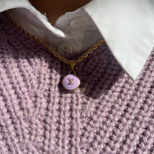 Authentic Louis Vuitton Logo Purple Pendant- Necklace