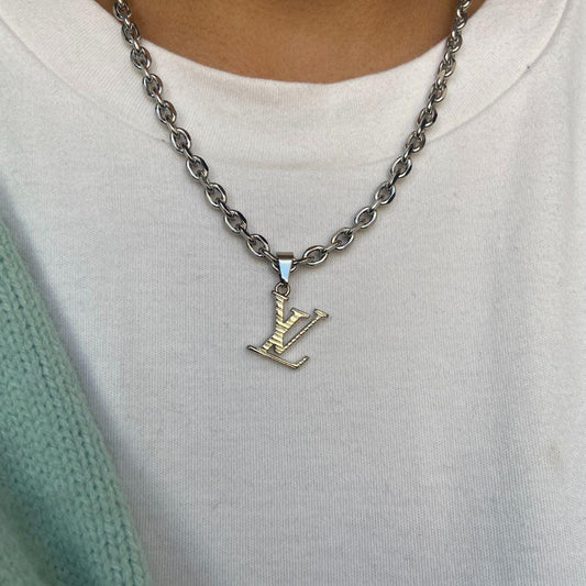 Authentic Louis Vuitton Logo Silver Charm- Reworked Necklace