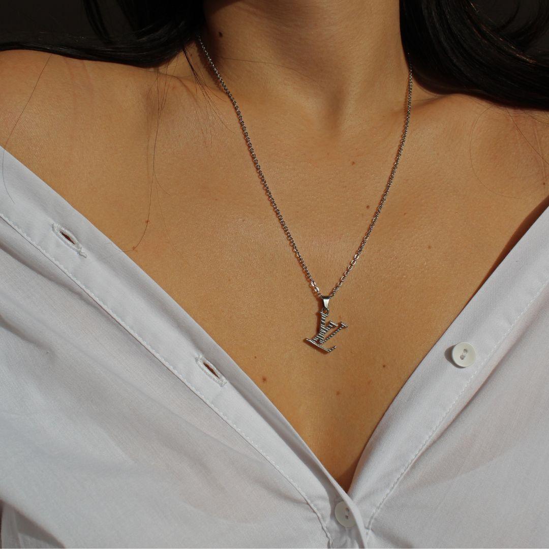 Authentic Louis Vuitton Logo Silver Charm- Reworked Necklace