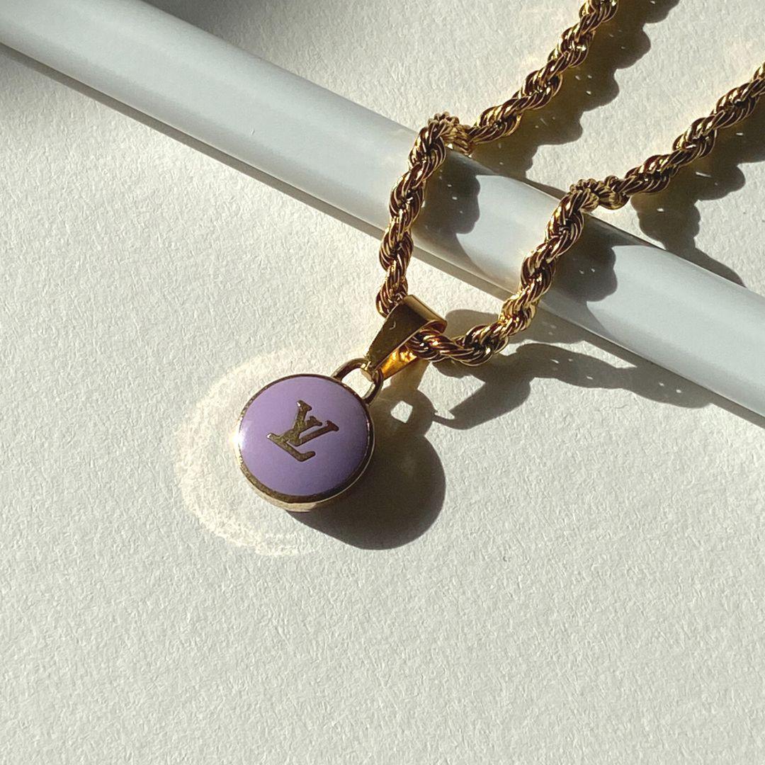 Authentic Louis Vuitton Logo Purple Pendant- Necklace
