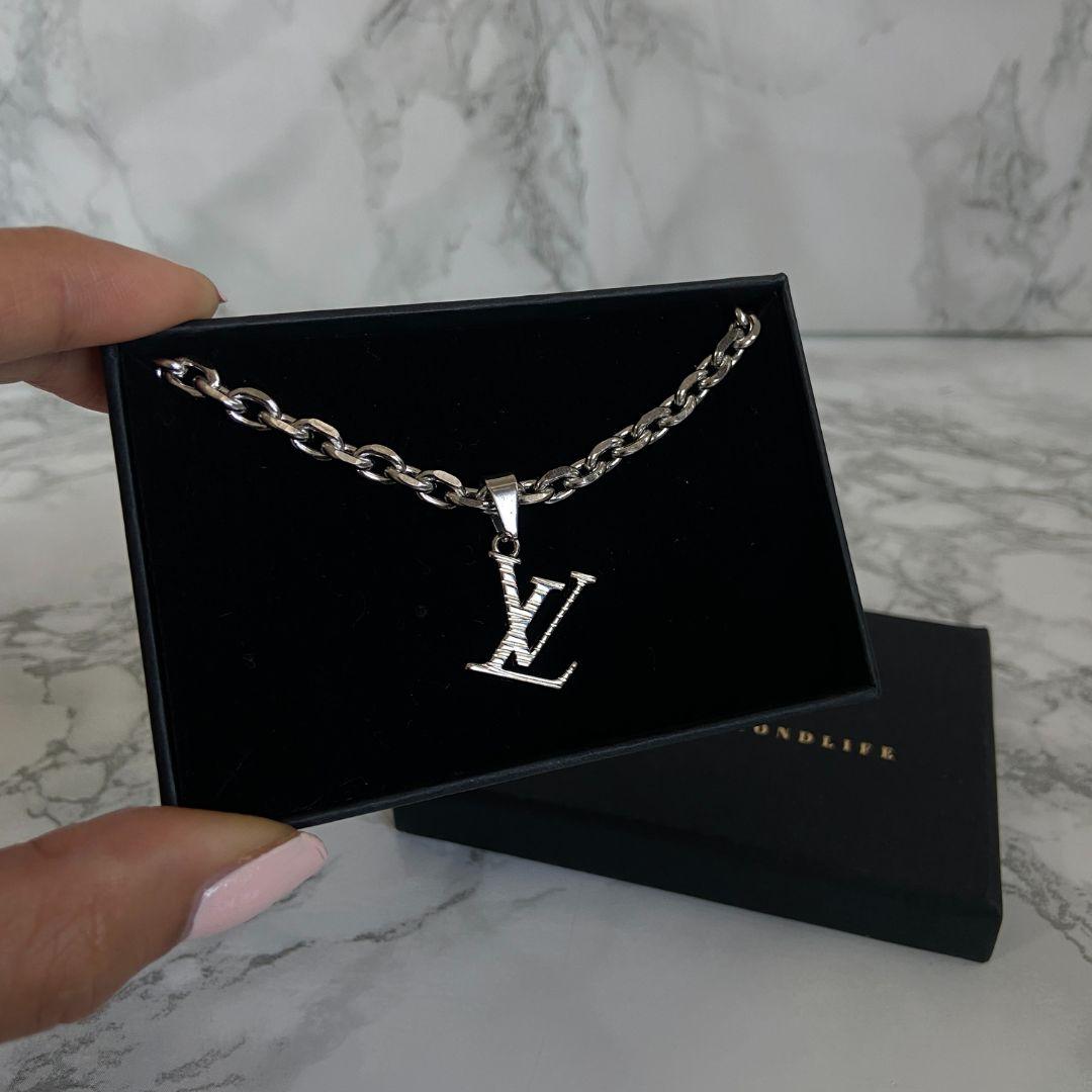 Authentic Louis Vuitton Logo Silver Charm- Reworked Necklace