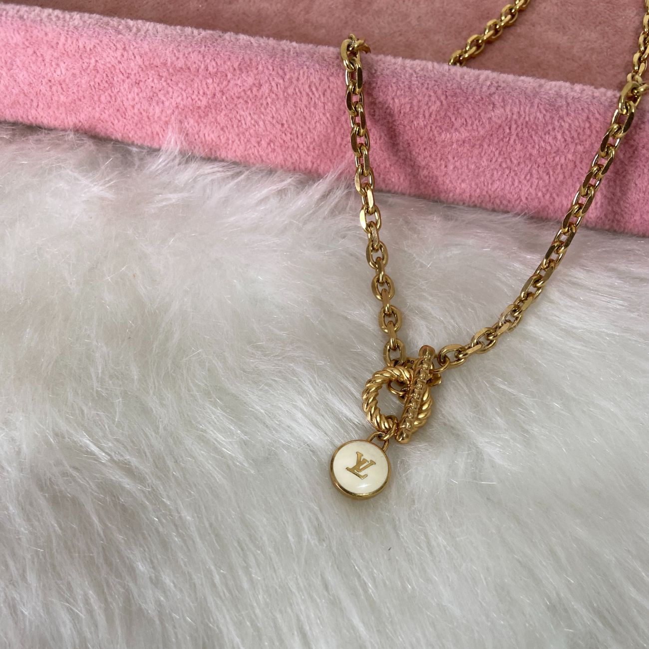 Authentic Louis Vuitton White Logo Pendant- Necklace