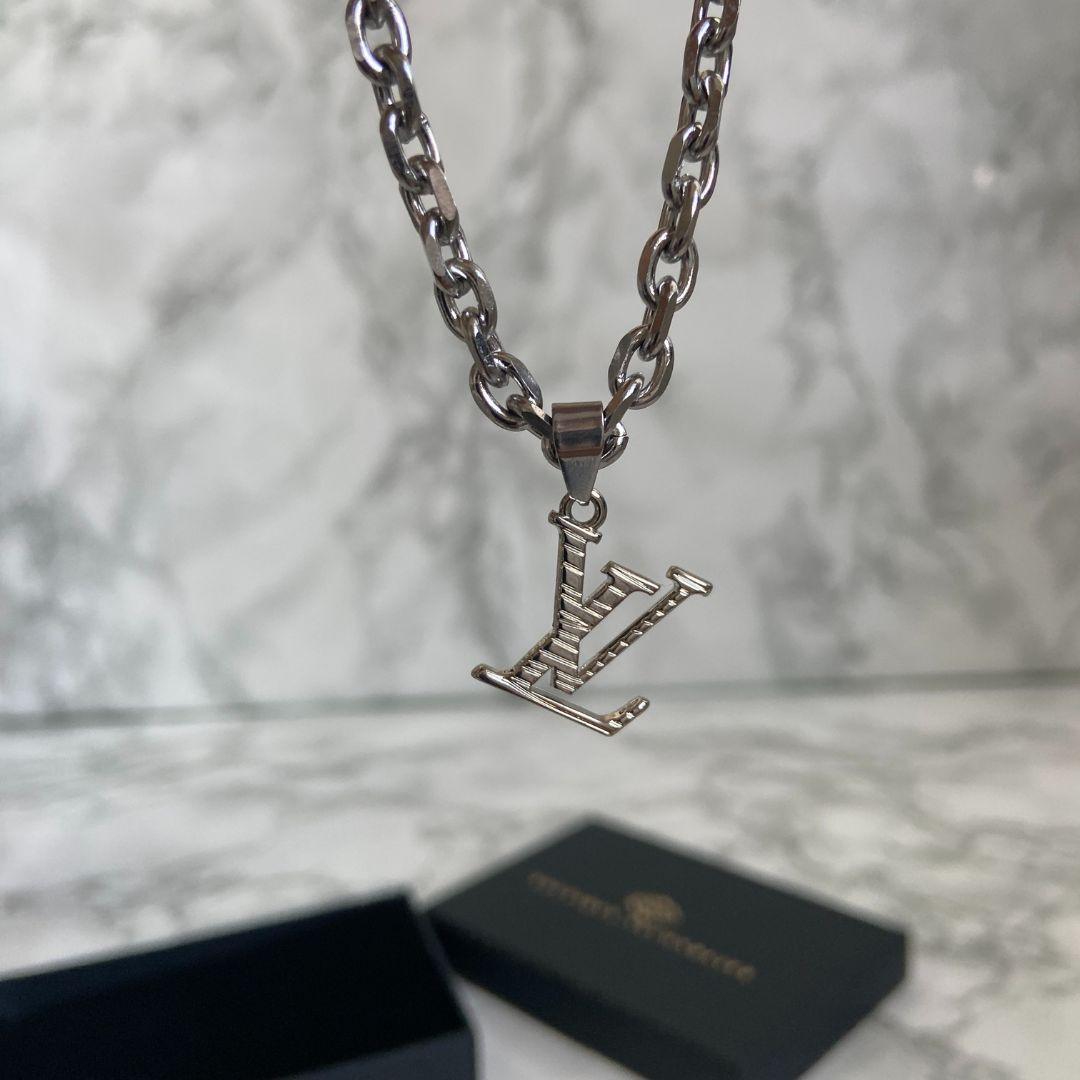 Authentic Louis Vuitton Logo Silver Charm- Reworked Necklace