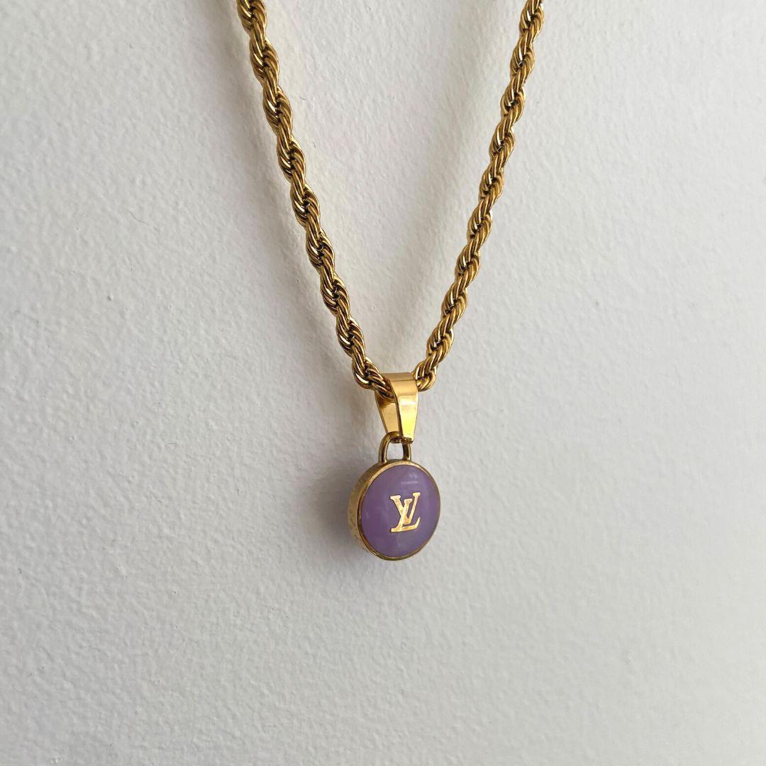 Authentic Louis Vuitton Logo Purple Pendant- Necklace