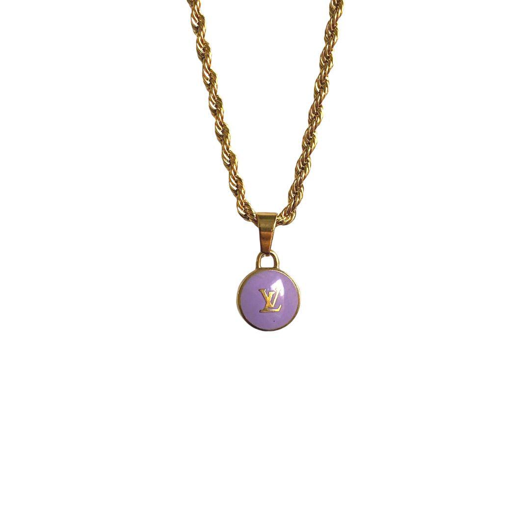 Authentic Louis Vuitton Logo Purple Pendant- Necklace