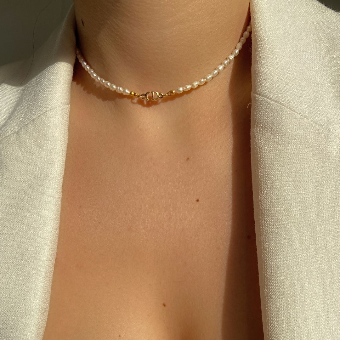 Authentic Mini CD Pearls Dior pendant -Repurposed Pearls Choker