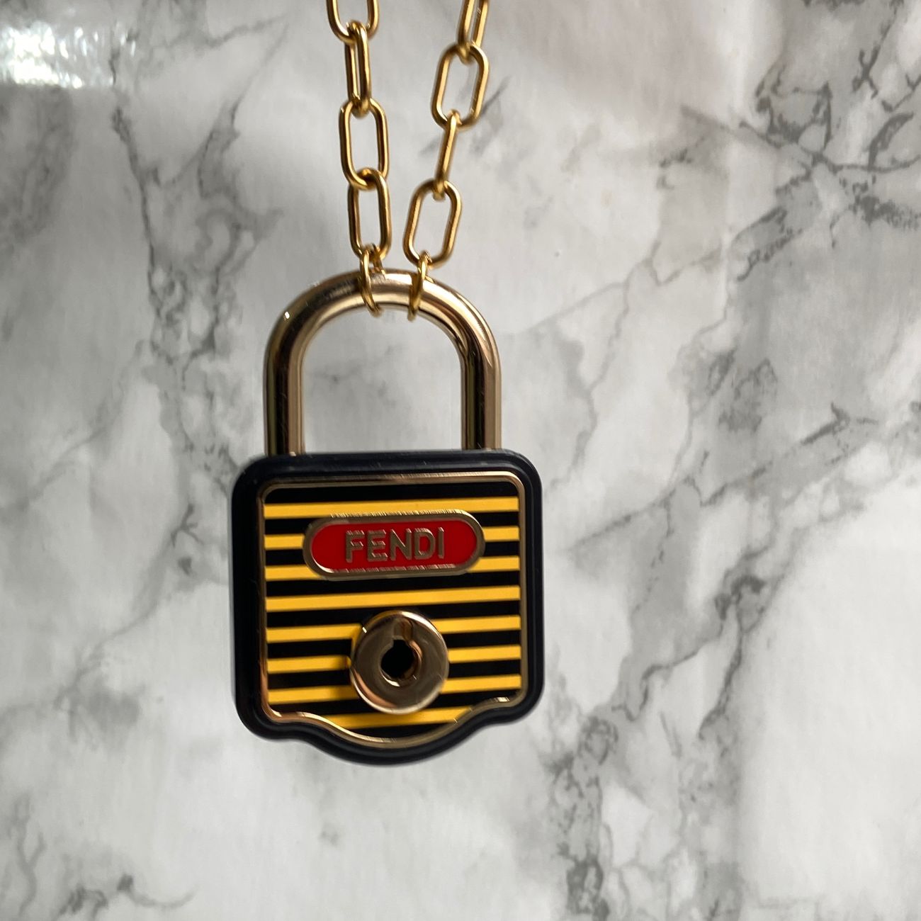 Authentic Fendi Pecan Padlock with Key on Chain- Repurposed Necklace