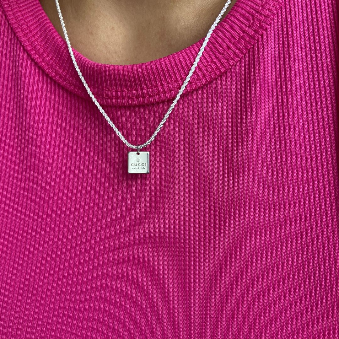 Authentic Gucci Pendant Square Repurposed Necklace