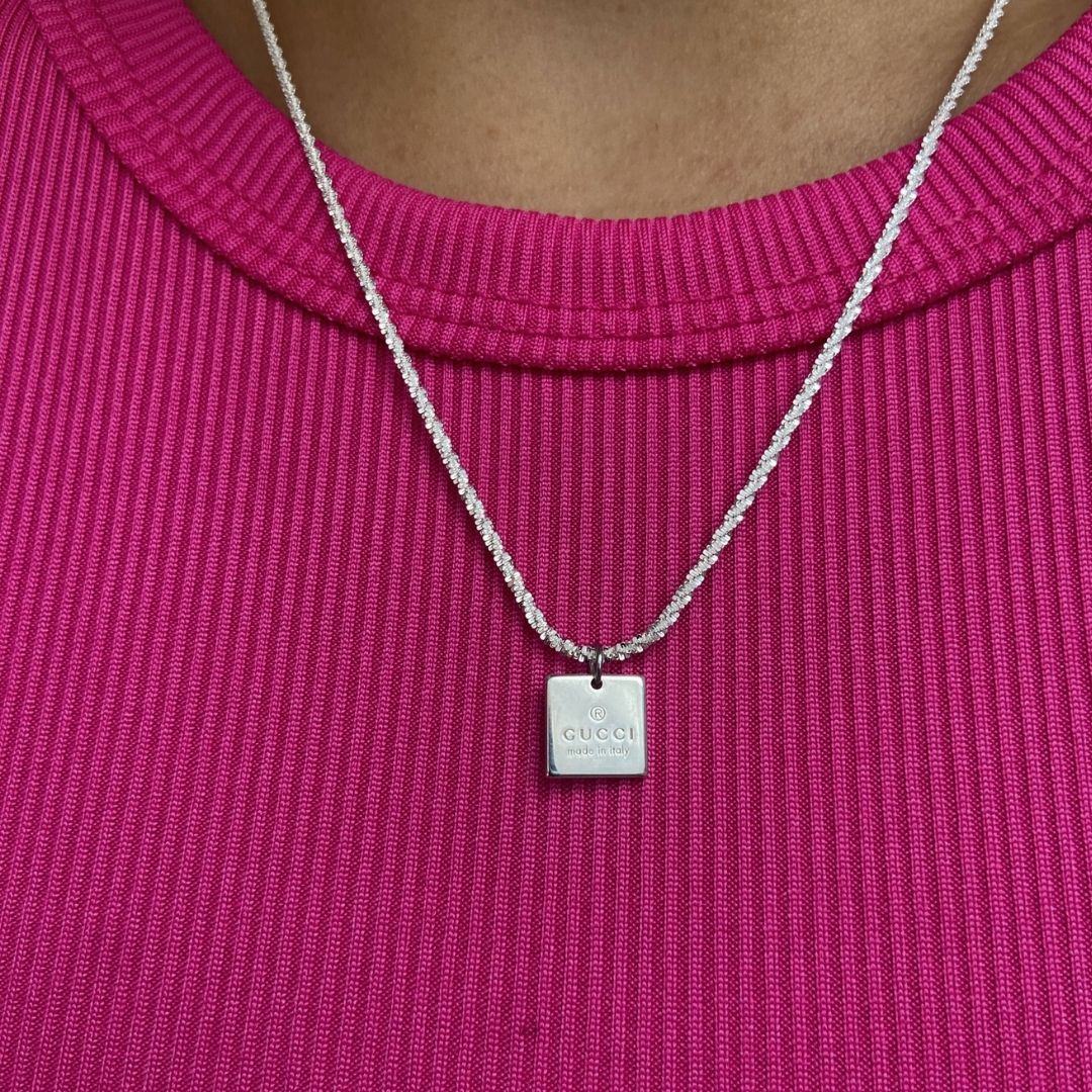 Authentic Gucci Pendant Square Repurposed Necklace