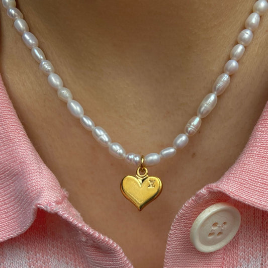 Authentic Louis Vuitton Heart Pendant-Reworked Pearls Necklace