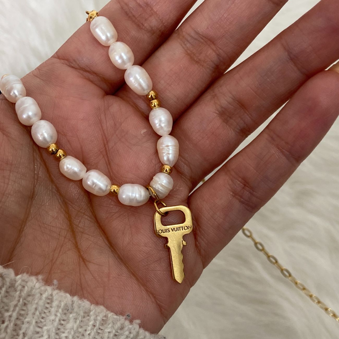 Authentic Louis Vuitton Key Nude Pendant Pears Necklace