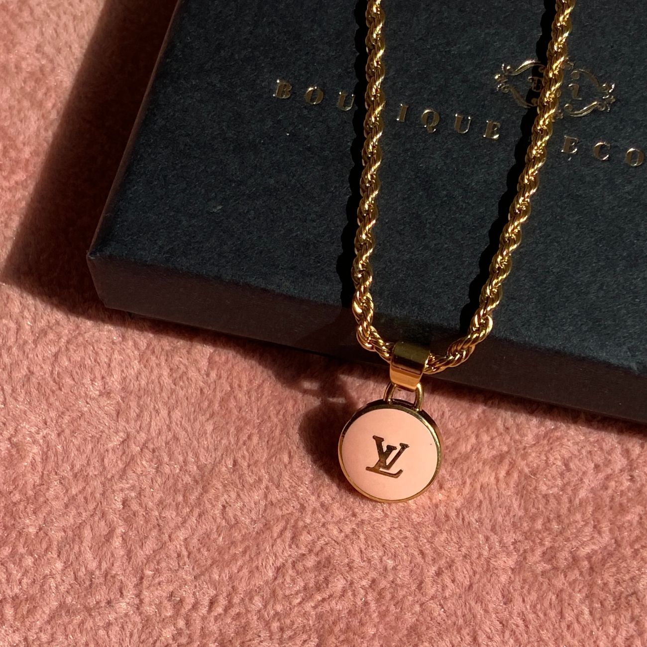 Authentic Louis Vuitton Logo Peach Pendant- Necklace