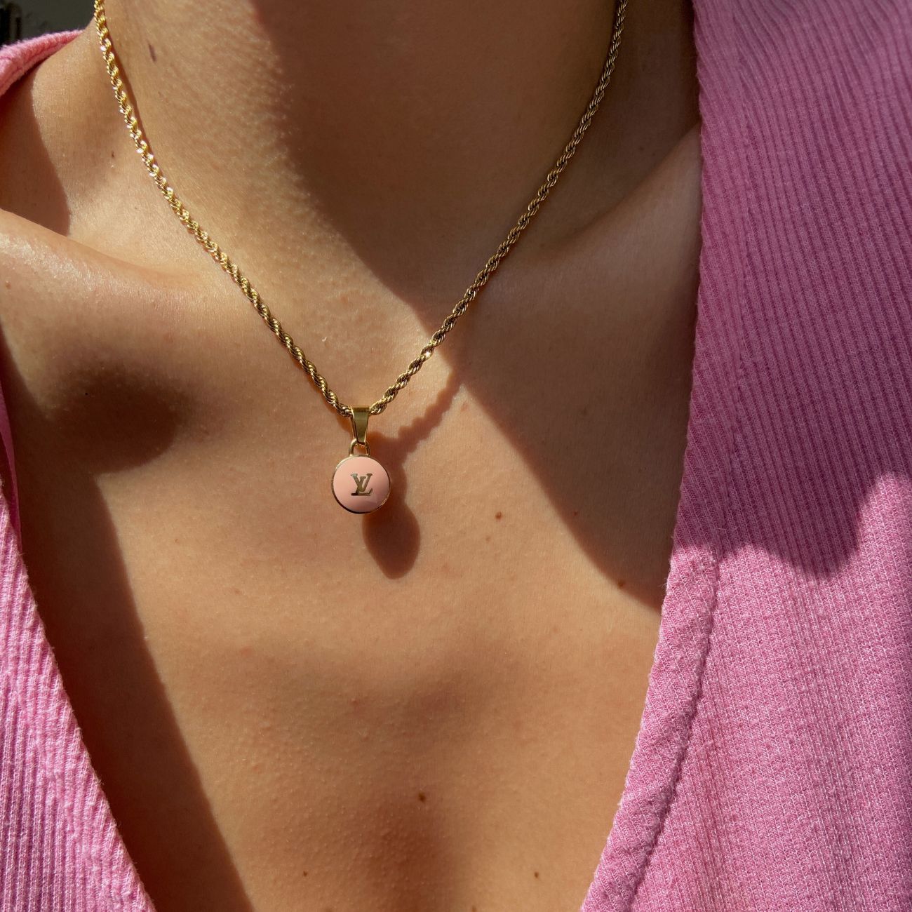 Authentic Louis Vuitton Logo Peach Pendant- Necklace